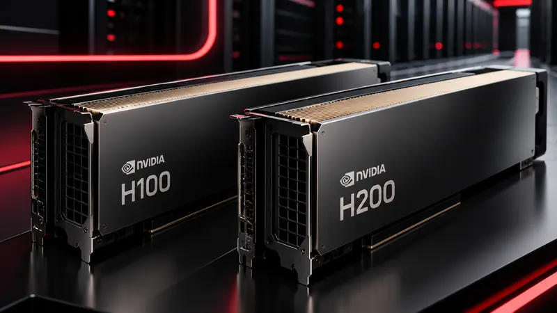 Comparação entre as GPUs NVIDIA H100 e H200, utilizadas em inteligência artificial e processamento de alto desempenho.