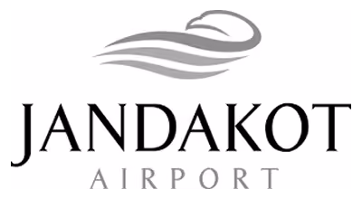 Jandakot Airport logo with stylized gray swoosh above text.