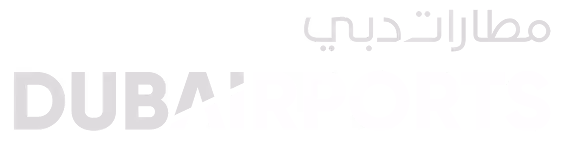 Logo for Dubai Airports with text in English and Arabic.