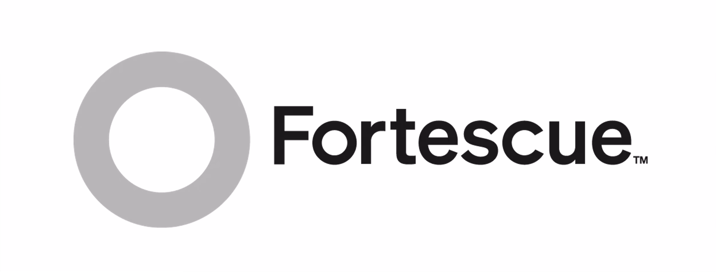 Fortescue logo with a gray circular ring and black text on a white background.