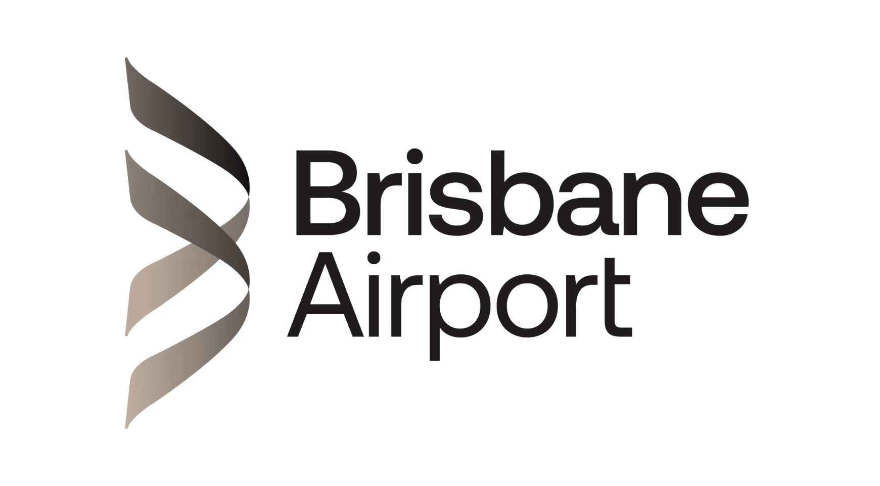 Brisbane Airport logo with stylized ribbon-like design on the left and text on the right.