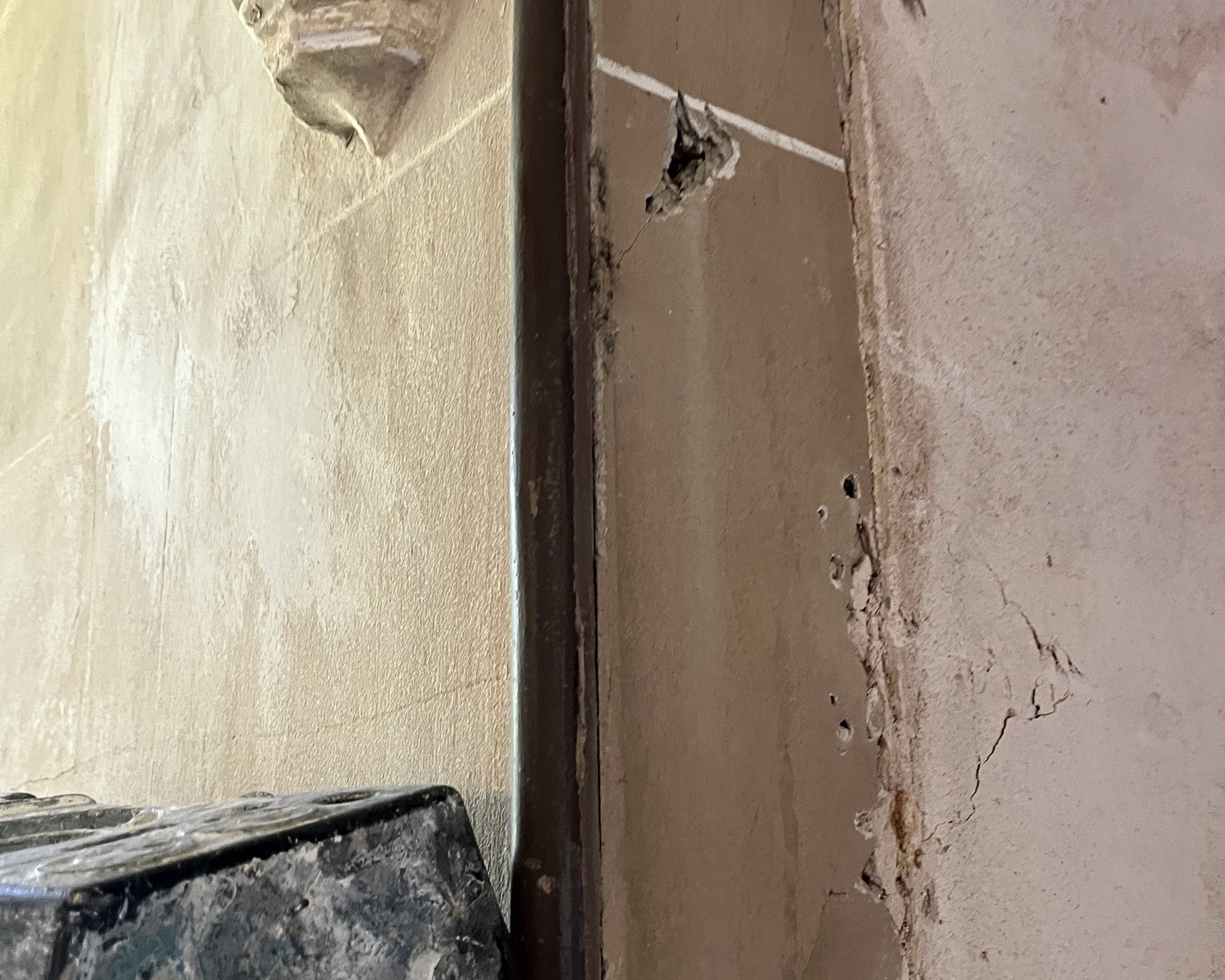Interior restoration work at Christ Church with historic architectural details visible.
