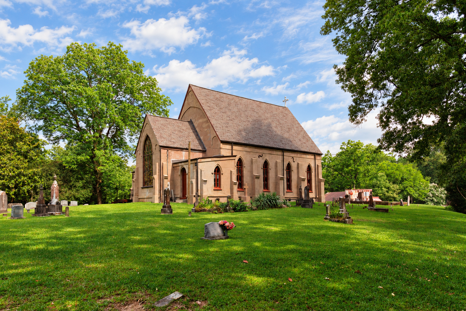 Christ Church and its historic churchyard in Church Hill, Mississippi.