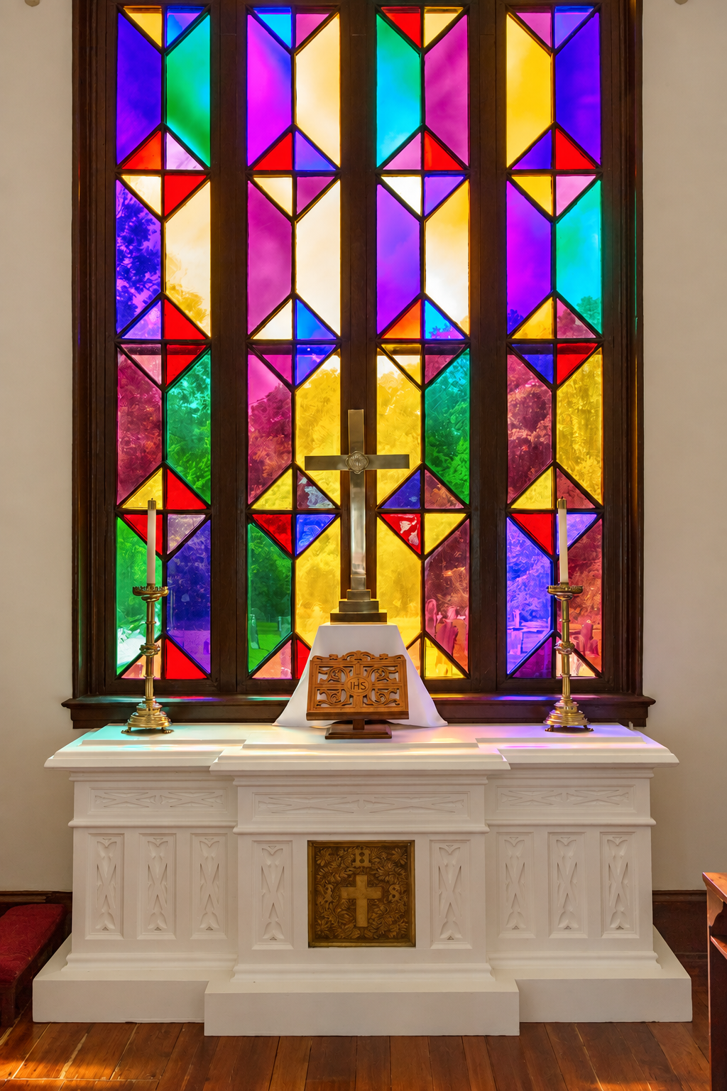 The altar and stained glass at Christ Church.