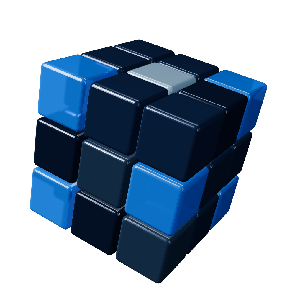 Blue and graphite cubes joined into one larger cube.