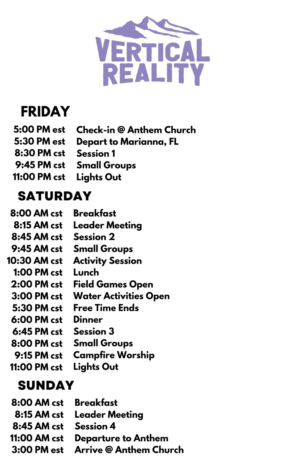 Vertical Reality schedule