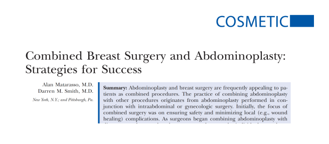 Title and authors of Combined Breast Surgery and Abdominoplasty: Strategies for Success, by Alan Matarasso and Darren M. Smith.