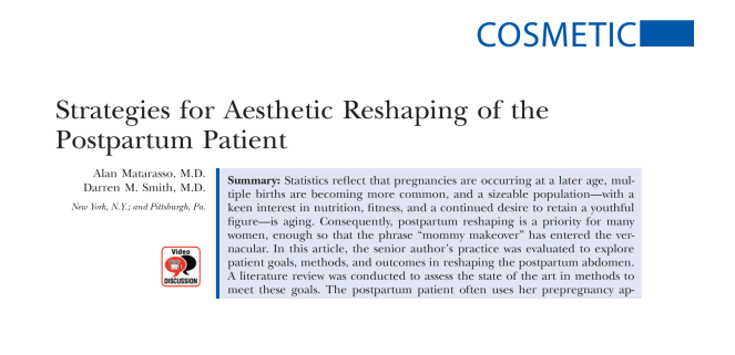 Title and authors of Strategies for Aesthetic Reshaping of the Postpartum Patient, by Alan Matarasso and Darren M. Smith.