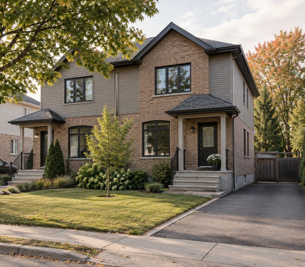 Semi-detached house with brick and siding