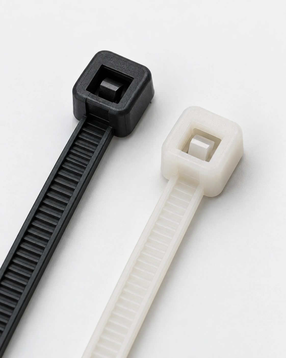 Black and natural standard locking cable-tie heads and serrated straps