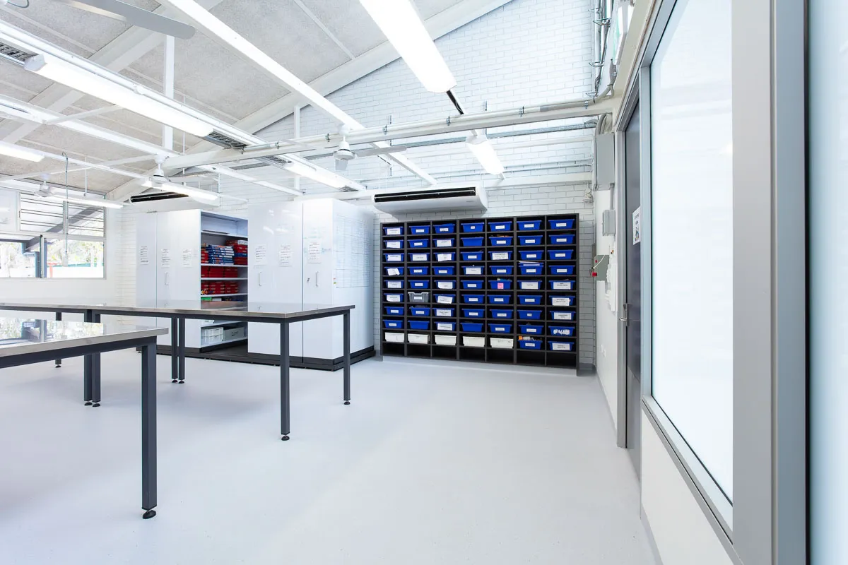Commercial vinyl flooring in a school preparation room