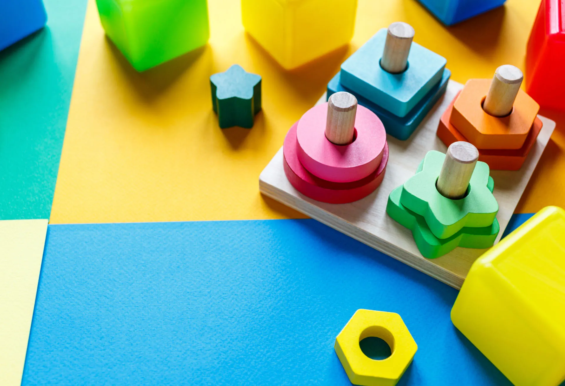 Childcare play area with impact-absorbing rubber flooring