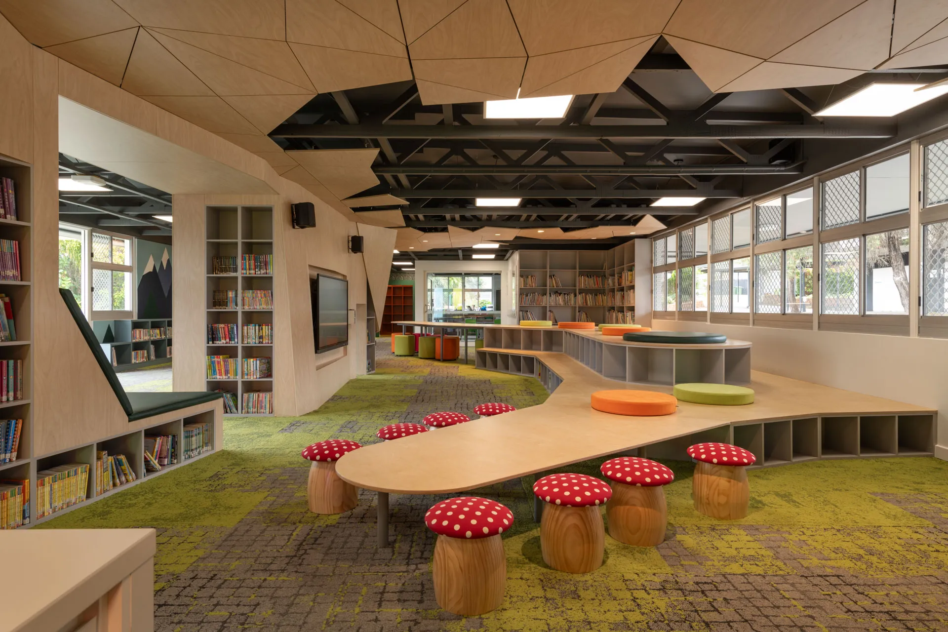 School corridor with durable commercial flooring