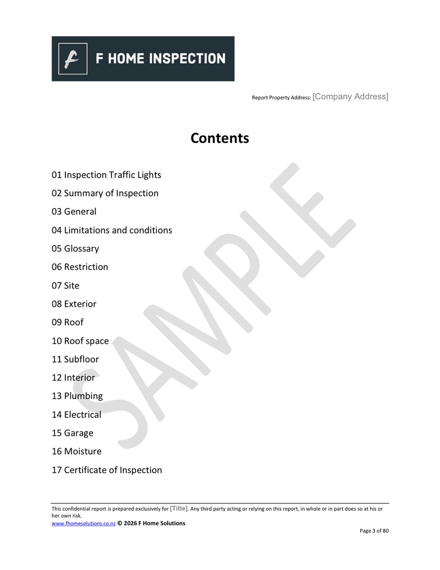 Report contents, 17 sections