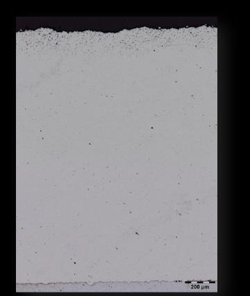 IN-625 warm spray coating cross-section, 200 micrometre scale