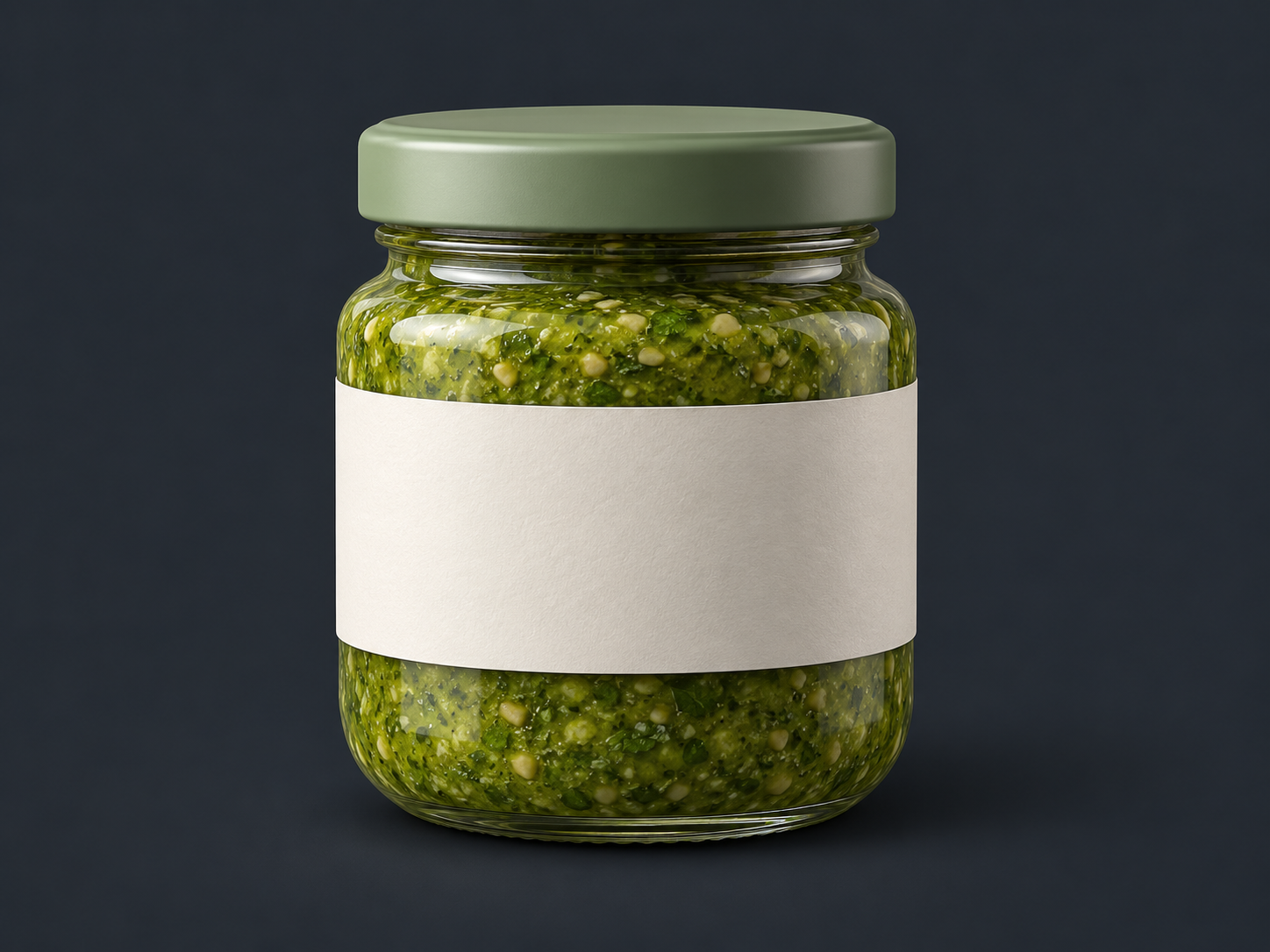 Basil pesto in a glass jar