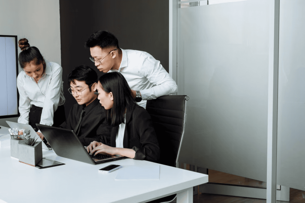 team professionals meeting modern office