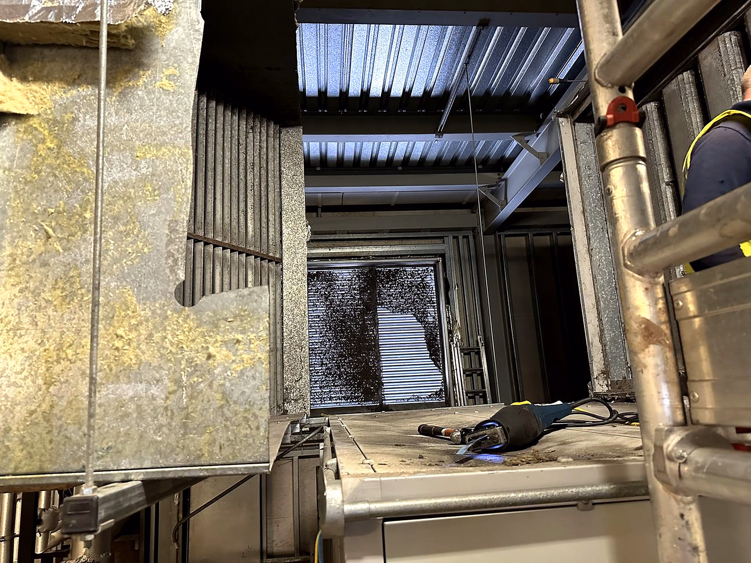 AHU opened up for services relocation and access
