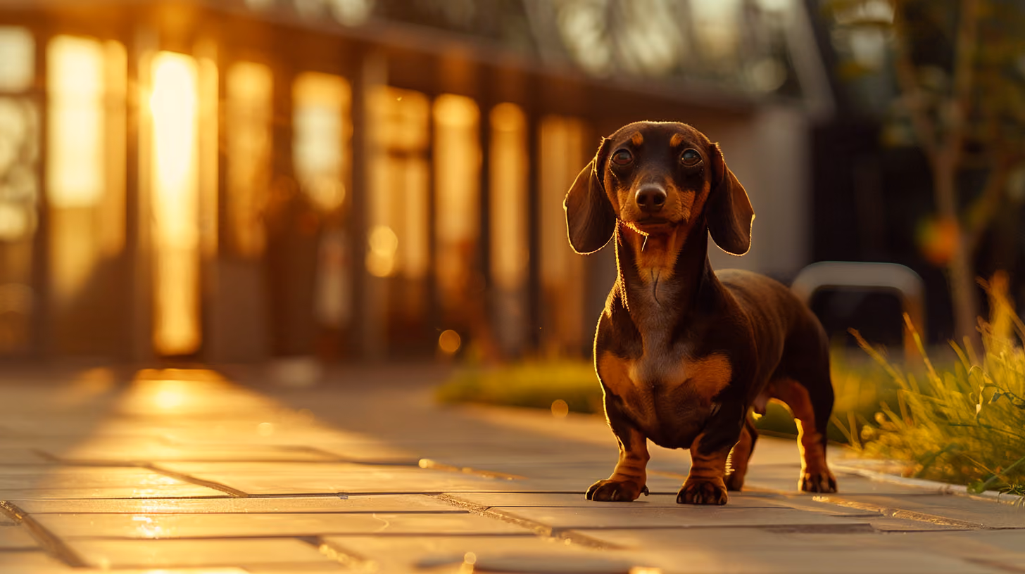 Well-groomed dachshund in the city