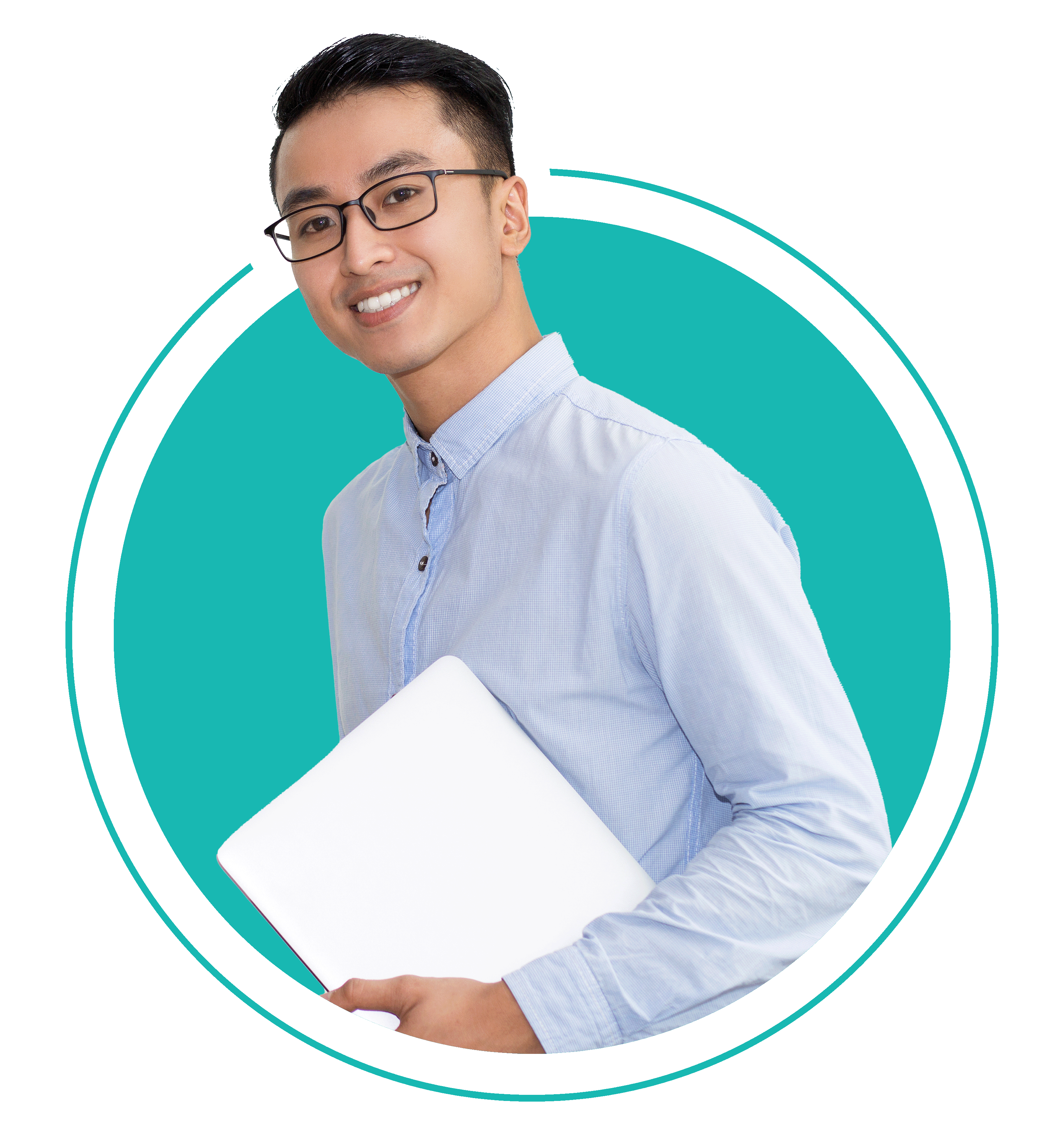 Smiling PaxSigna specialist recruiter holding a laptop