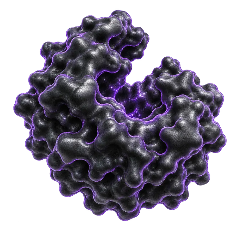stylized black and purple enzyme shape