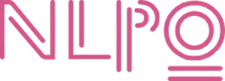 NLPO stylized text logo in dark pink with two lines underneath the letter O.
