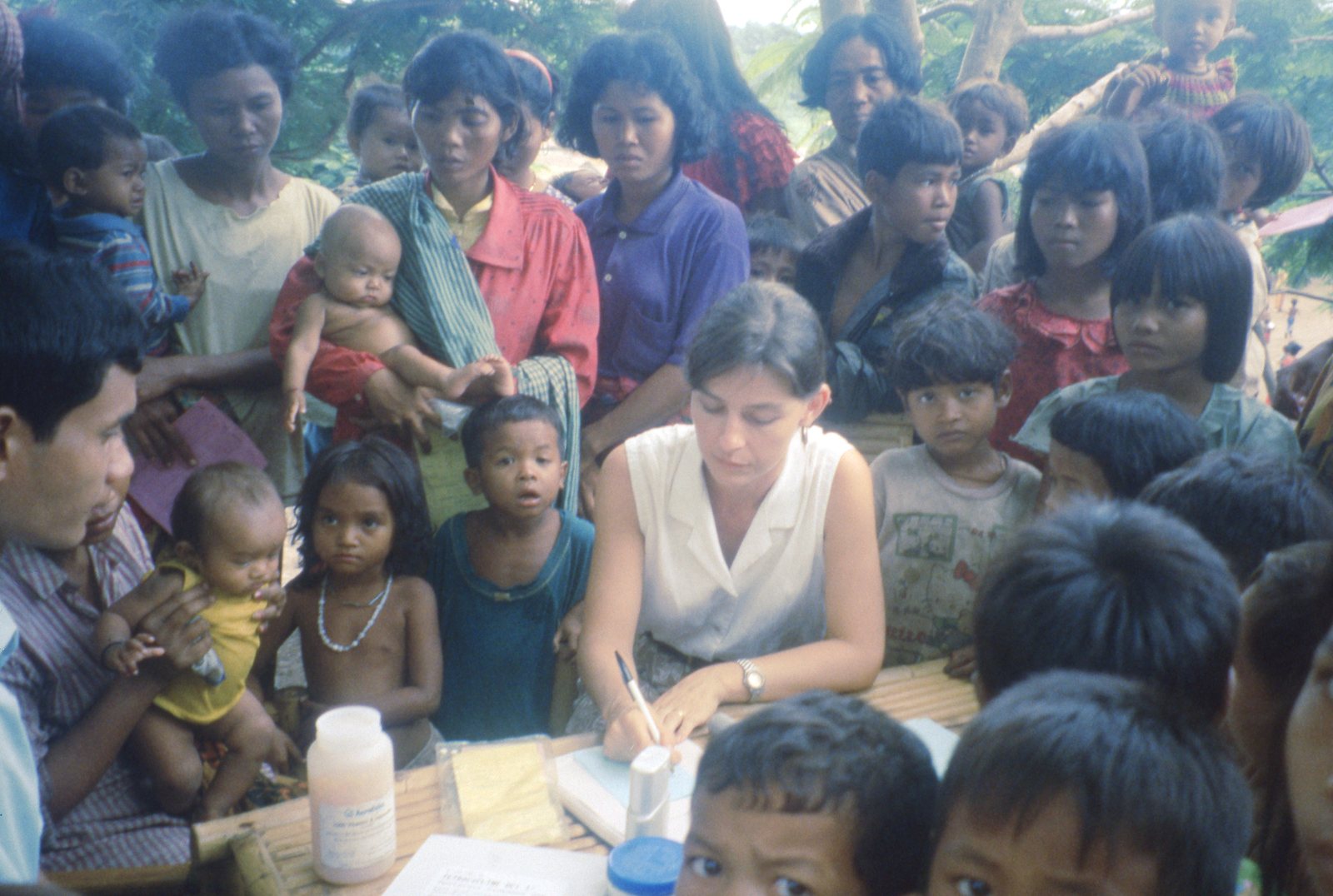 A village eye-screening clinic, Battambang province, 1993