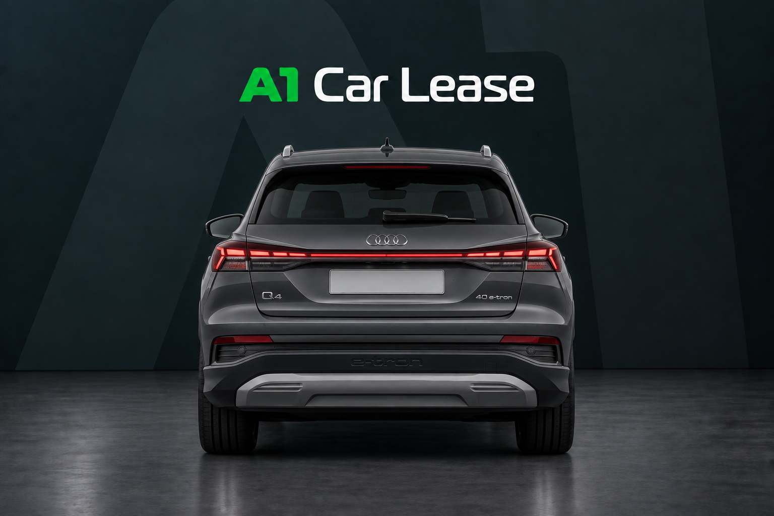 Audi Q4 E Tron 40 Edition, schuin van voren op A1 Car Lease-achtergrond