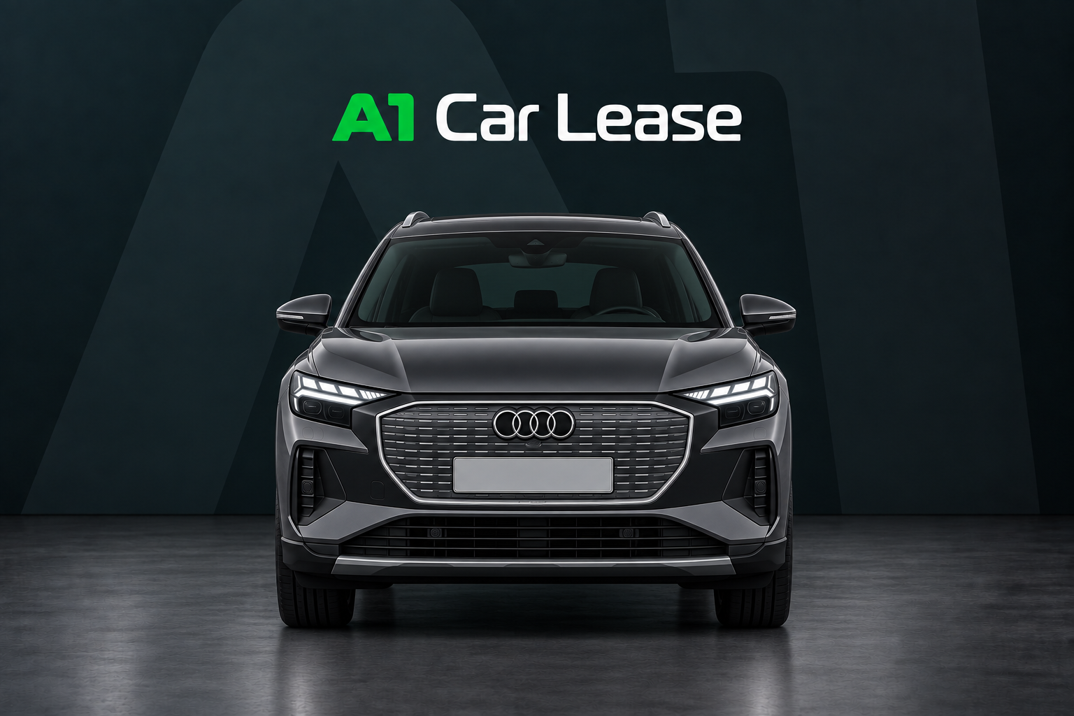 Audi Q4 E Tron 40 Edition, schuin van voren op A1 Car Lease-achtergrond