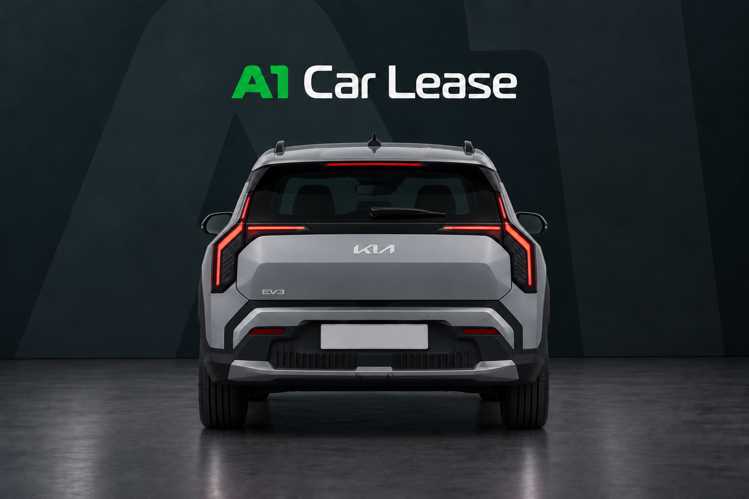 Kia Ev3 58 3 Kwh Air, schuin van voren op A1 Car Lease-achtergrond