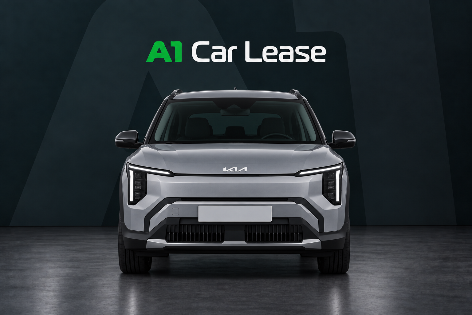 Kia Ev3 58 3 Kwh Air, schuin van voren op A1 Car Lease-achtergrond
