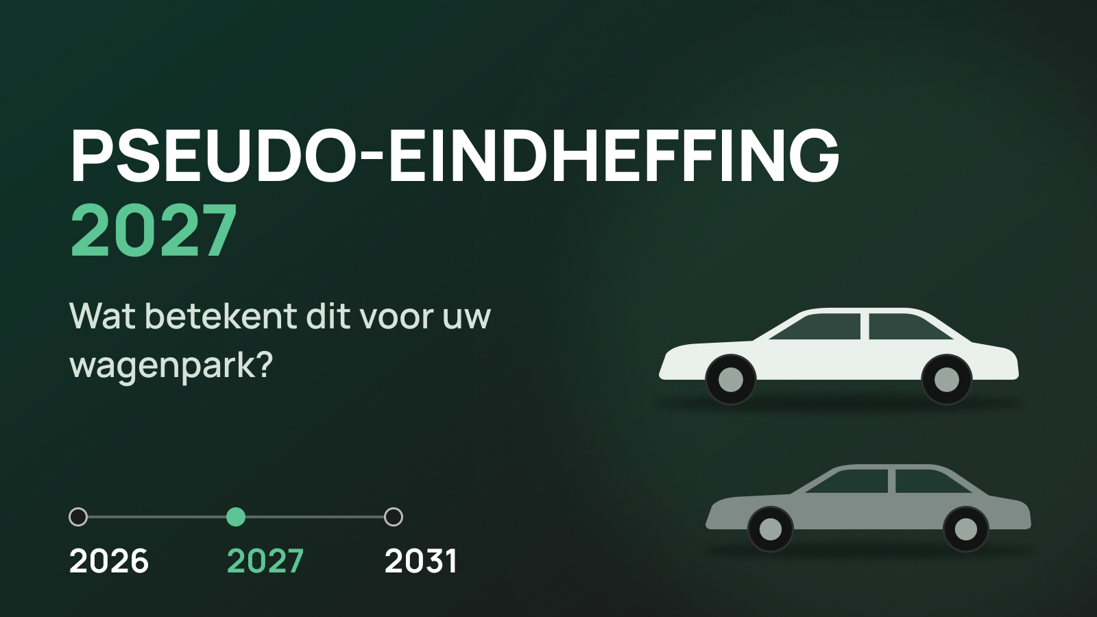 Volledig elektrische auto en benzine- of hybrideauto met tijdlijn 2026, 2027 en 2031 over de pseudo-eindheffing