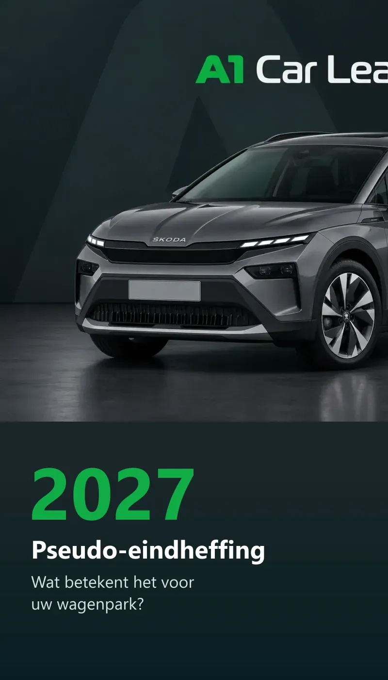 Volledig elektrische Skoda Elroq op A1 Car Lease-achtergrond met de tekst Pseudo-eindheffing 2027