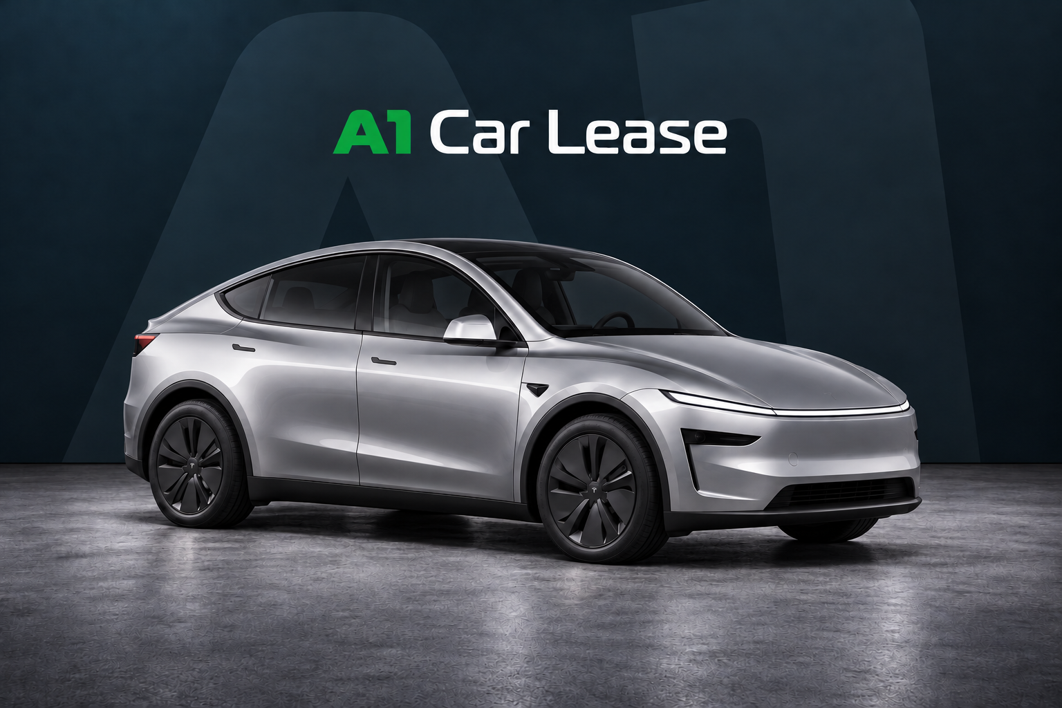 Tesla Model Y Premium Long Range RWD Quicksilver, rechtsvoor; AI-illustratie