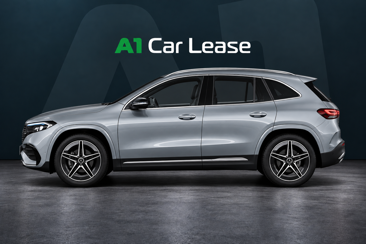 Mercedes-Benz EQA 250+ Berggrijs – linkerzijkant, AI-catalogusbeeld