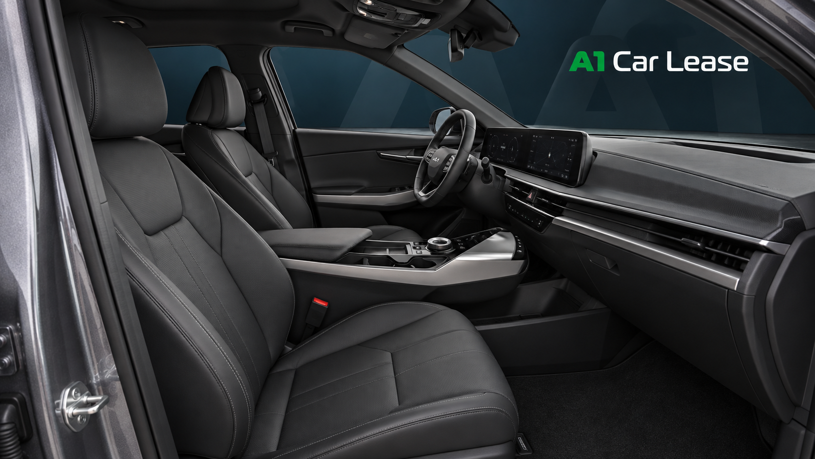 Kia EV6 Plus Interstellar Grey – voorstoelen, AI-catalogusbeeld