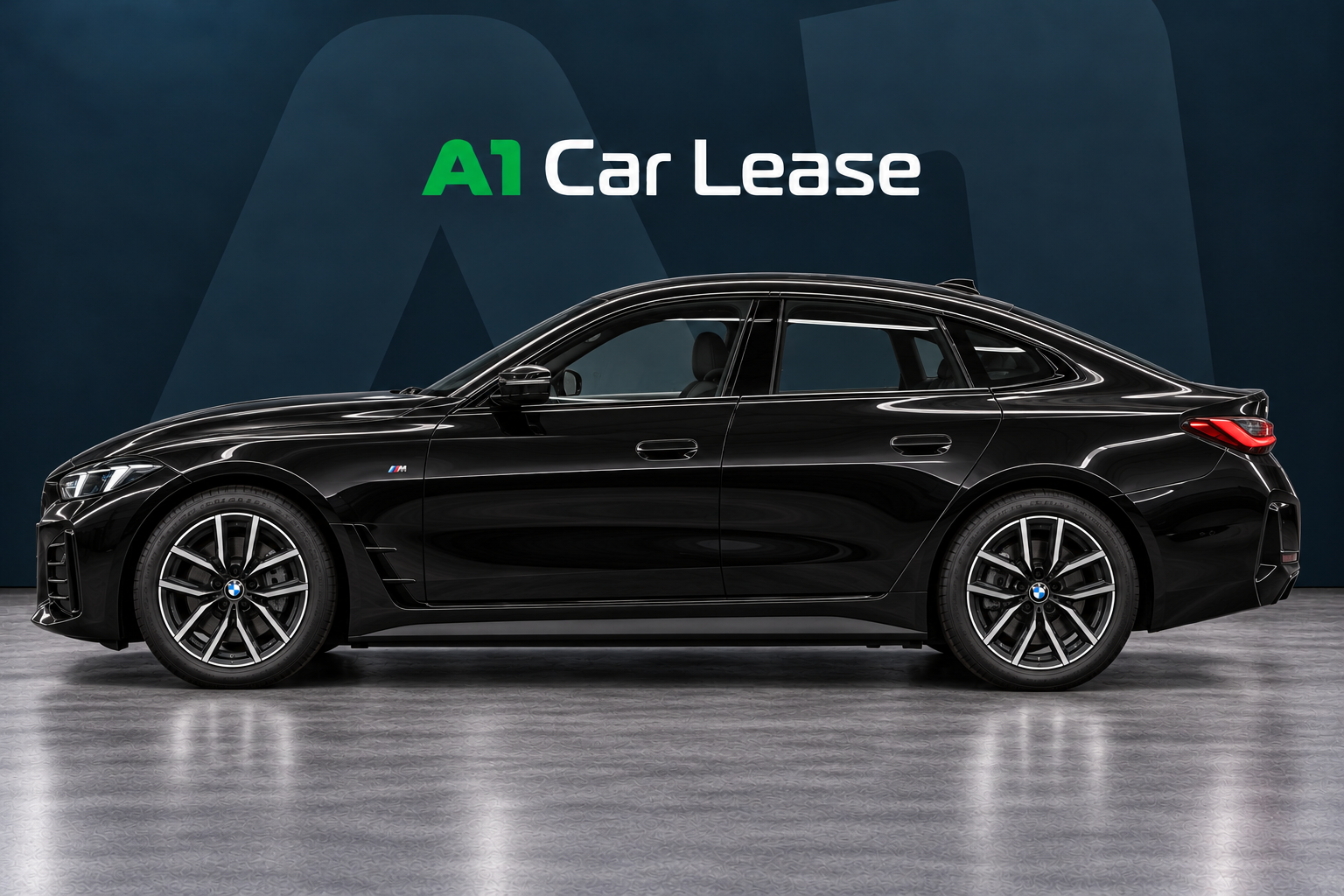 BMW i4 eDrive40 M Sport Edition Saphirschwarz – linksvoor (AI-catalogusbeeld)