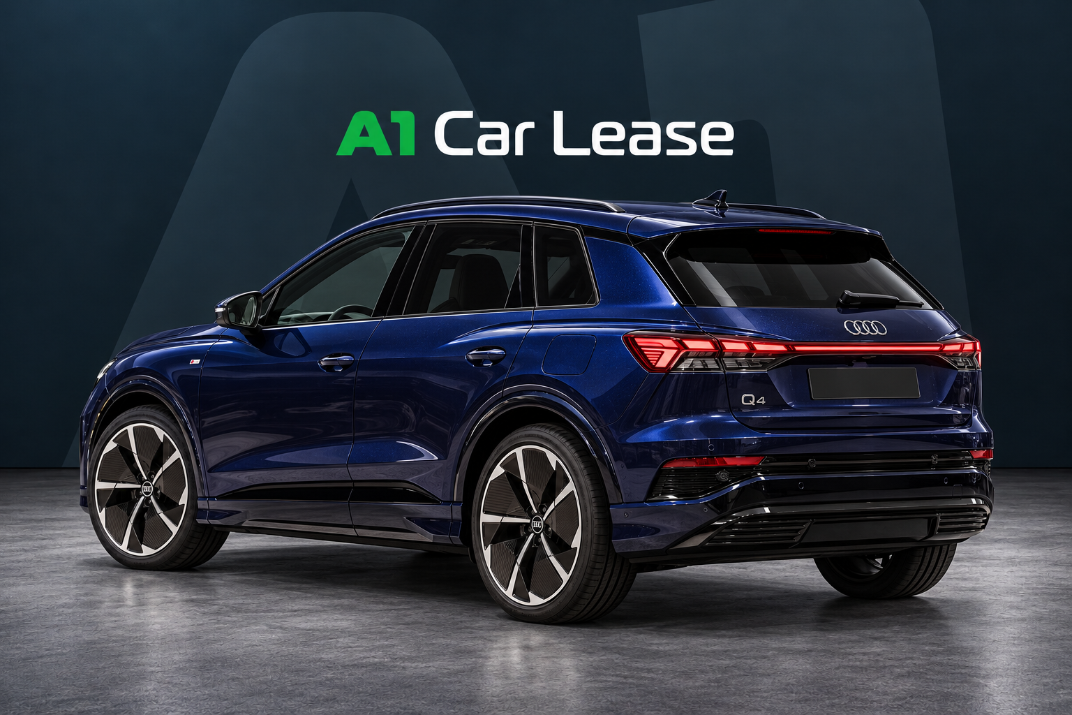 Audi Q4 e-tron 45 quattro S edition Competition Navarrablauw metallic – rechtsachter – AI-catalogusbeeld