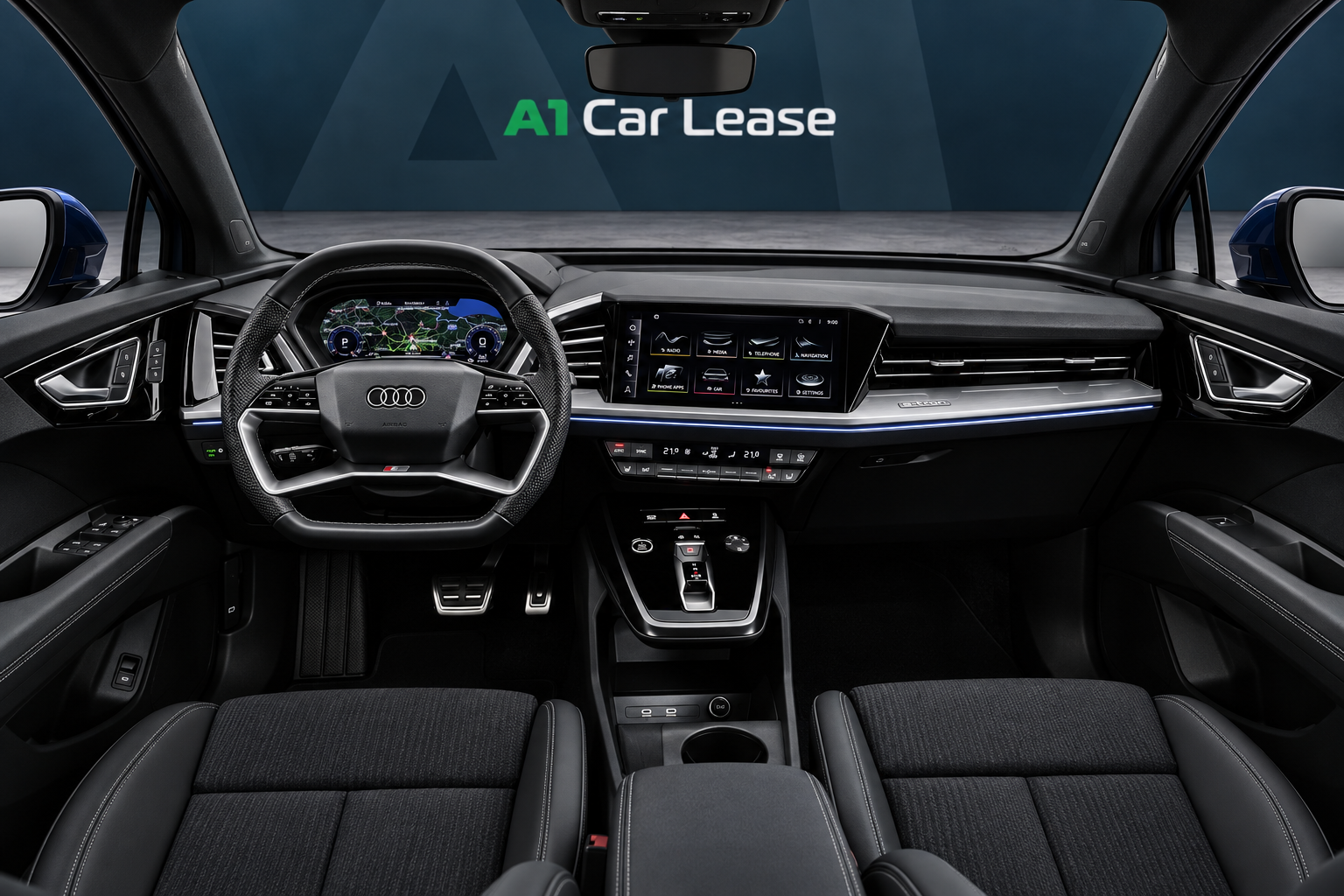 Audi Q4 e-tron 45 quattro S edition Competition Navarrablauw metallic – dashboard – AI-catalogusbeeld