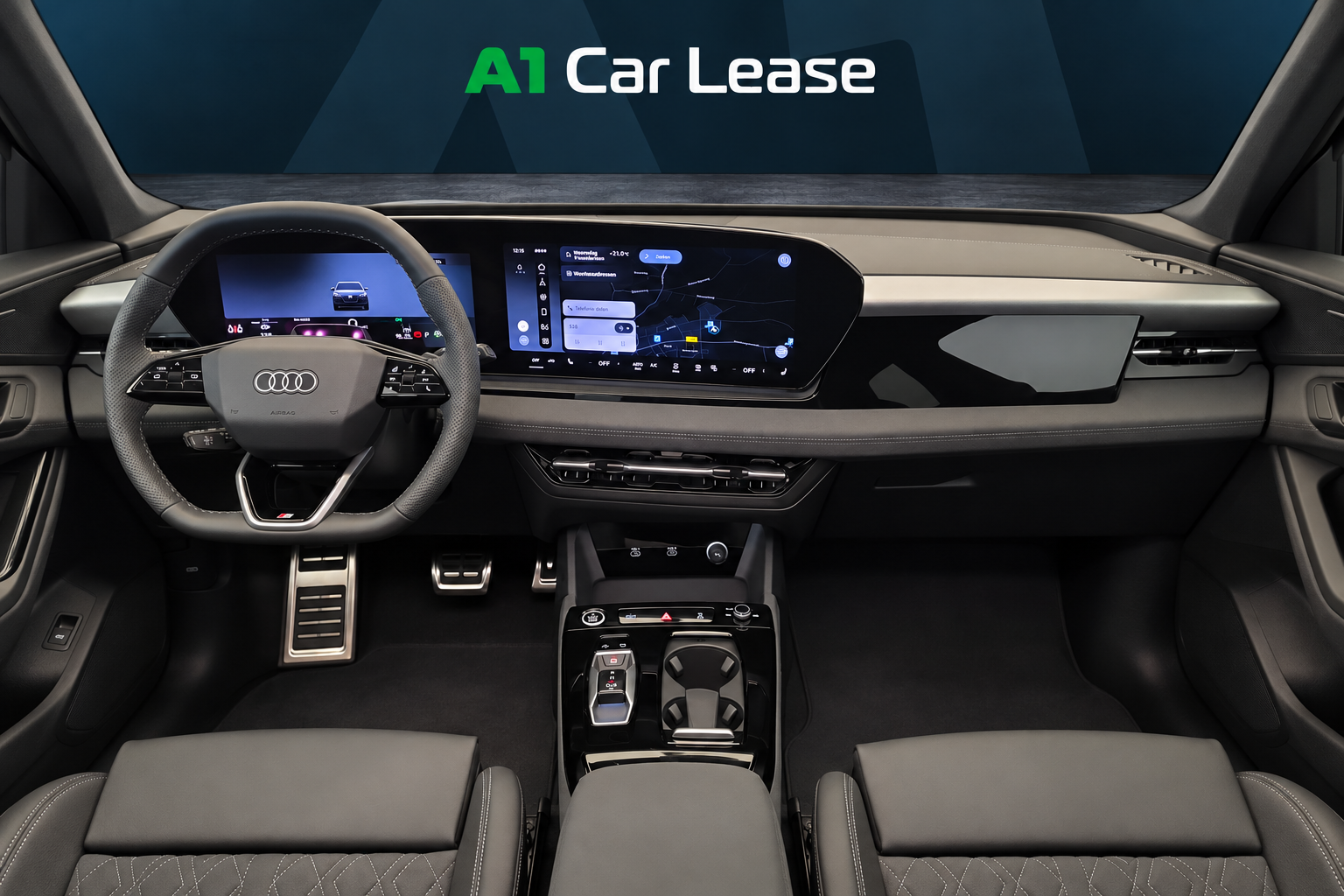 Audi Q6 e-tron in Mythoszwart metallic – dashboard, digitale presentatie