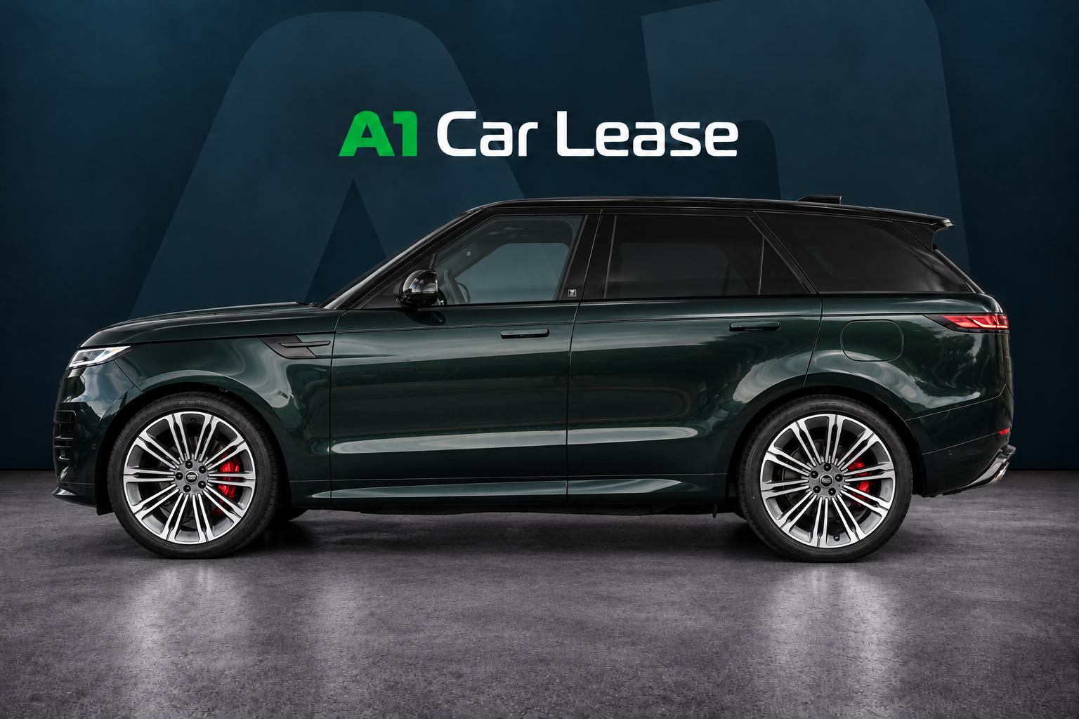 Range Rover Sport P460e Dynamic SE British Racing Green – linkerzijkant – AI-bewerkte impressie