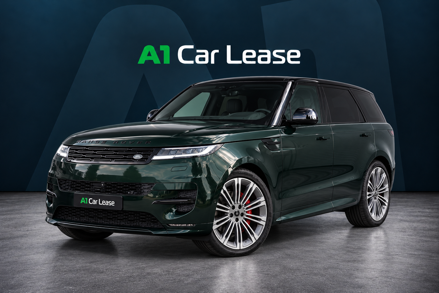 Range Rover Sport P460e Dynamic SE British Racing Green – linksvoor – AI-bewerkte impressie