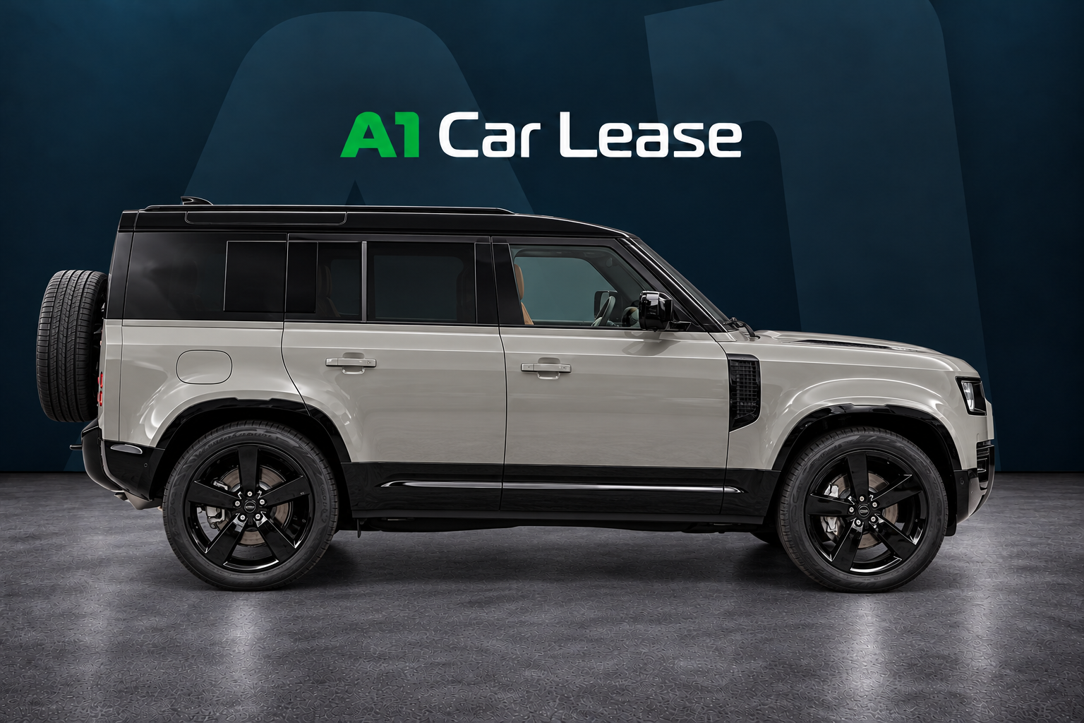Land Rover Defender 110 P300e X-Dynamic HSE Borasco Grey – rechterzijkant – AI-bewerkte impressie