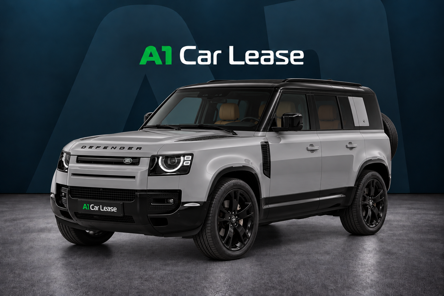 Land Rover Defender 110 P300e X-Dynamic HSE Borasco Grey – linksvoor – AI-bewerkte impressie