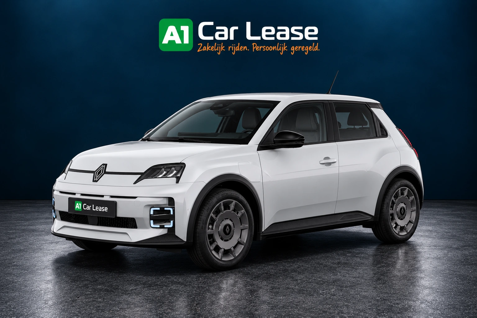 Renault 5 evolution 120 pk in Blanc nacré, linksvoor – digitale studio-impressie