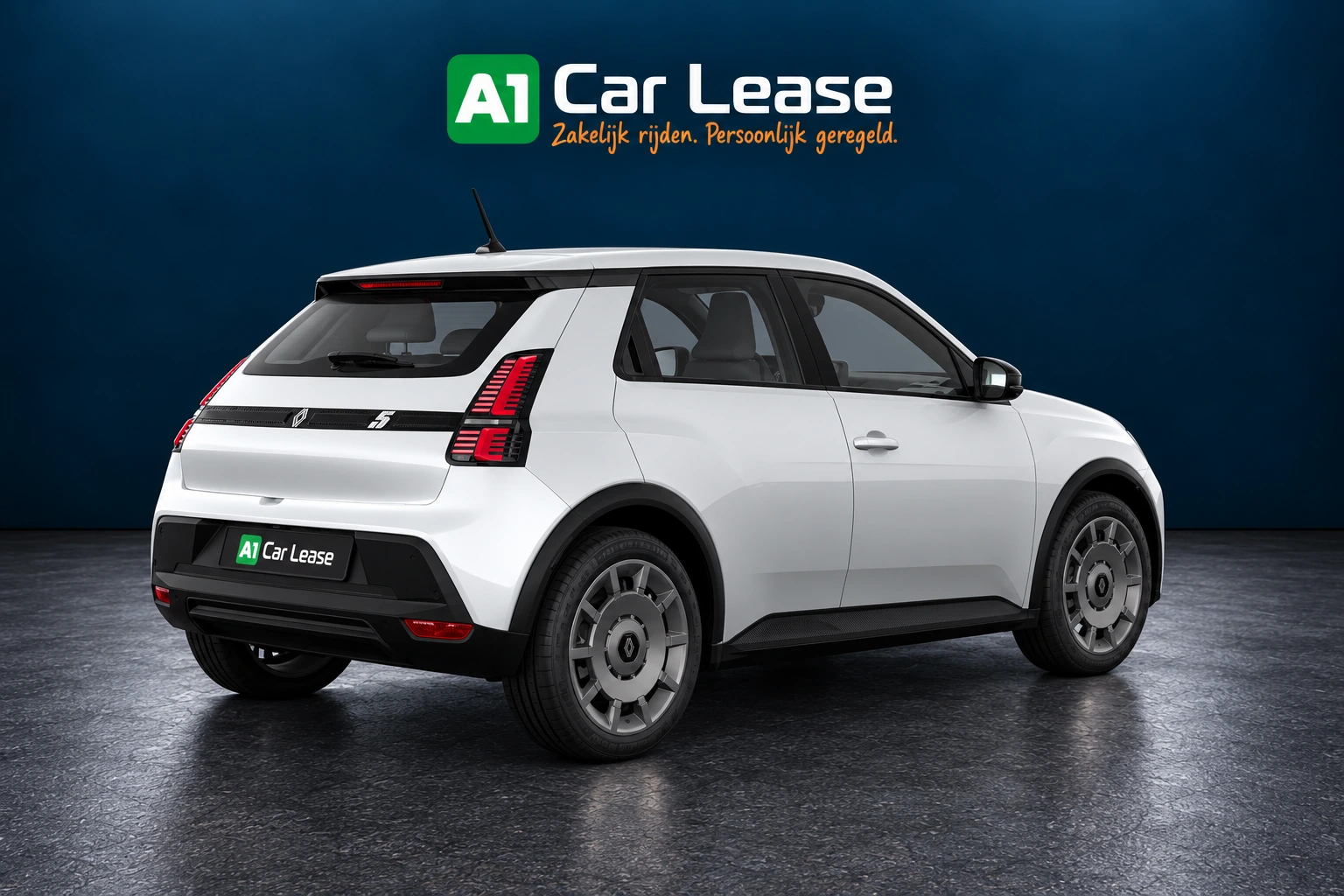 Renault 5 evolution 120 pk in Blanc nacré, linksvoor – digitale studio-impressie