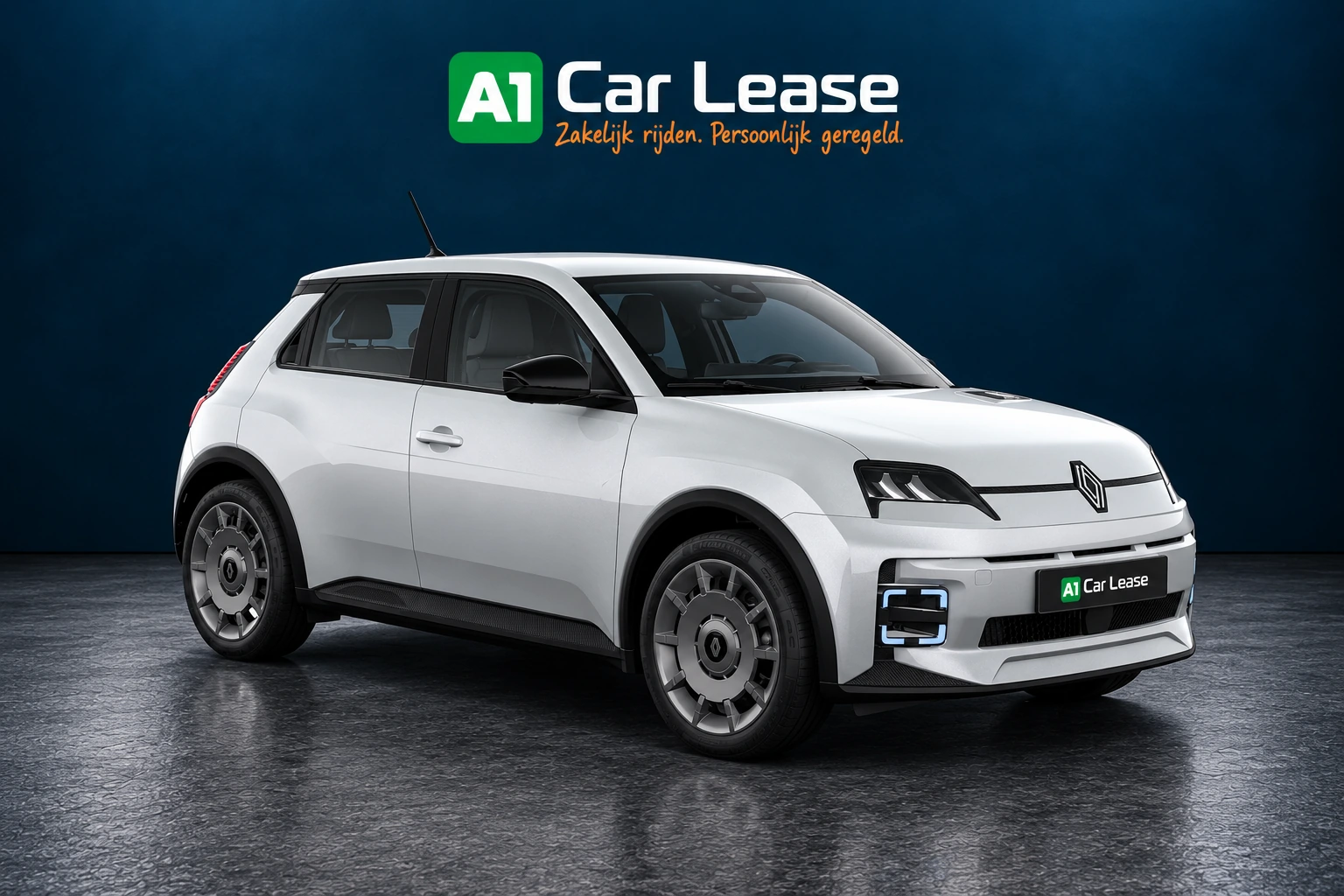 Renault 5 evolution 120 pk in Blanc nacré, linksvoor – digitale studio-impressie