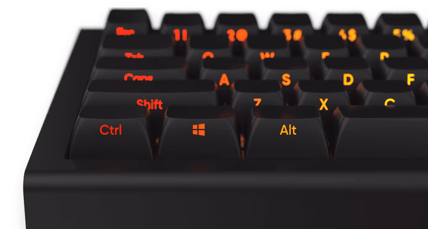 Close-up view of the upper-left corner of a gray computer keyboard showing Esc, Tab, Caps, Shift keys, and number keys 1 to 4 with symbols.