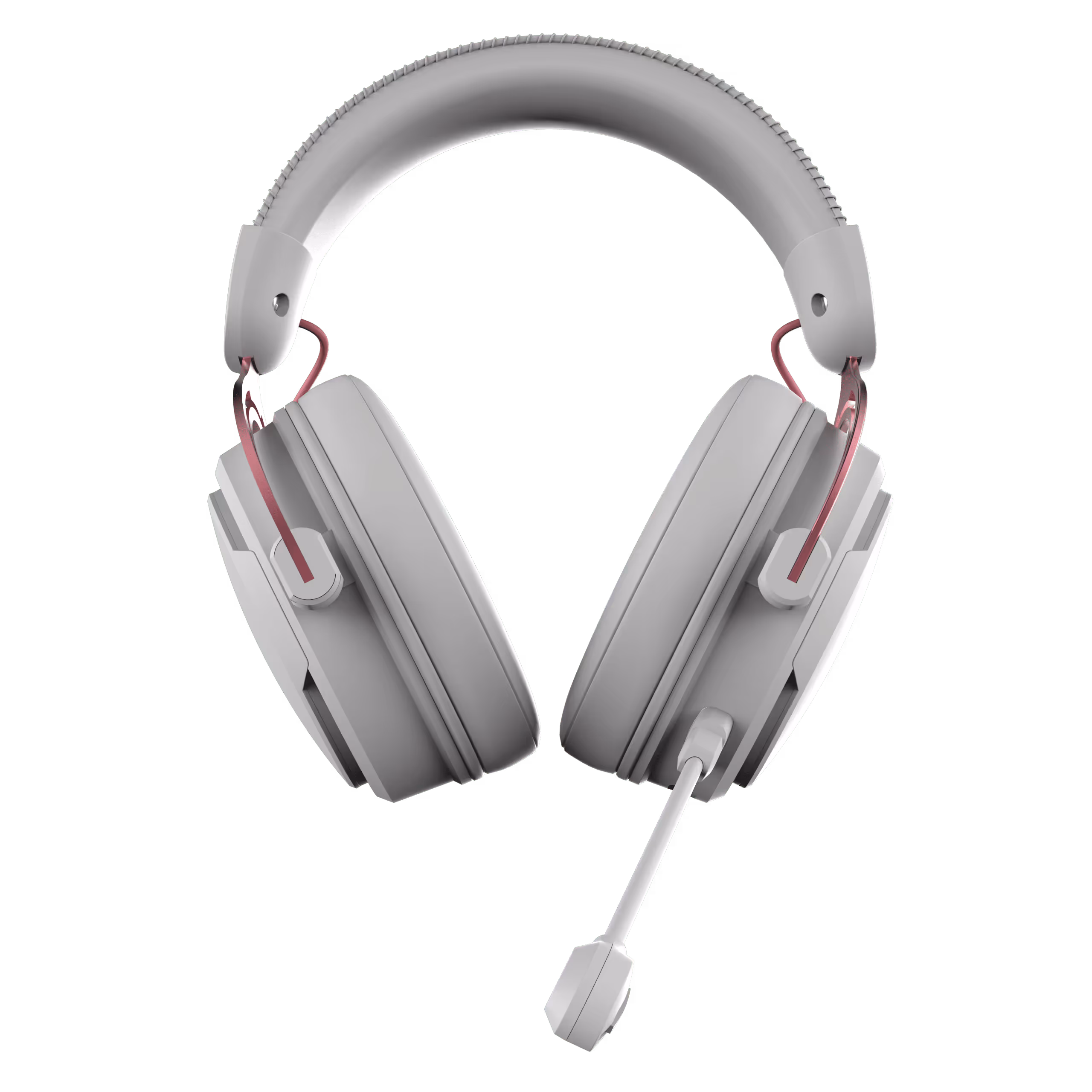 White over-ear gaming headset with a flexible microphone attached on the right ear cup.