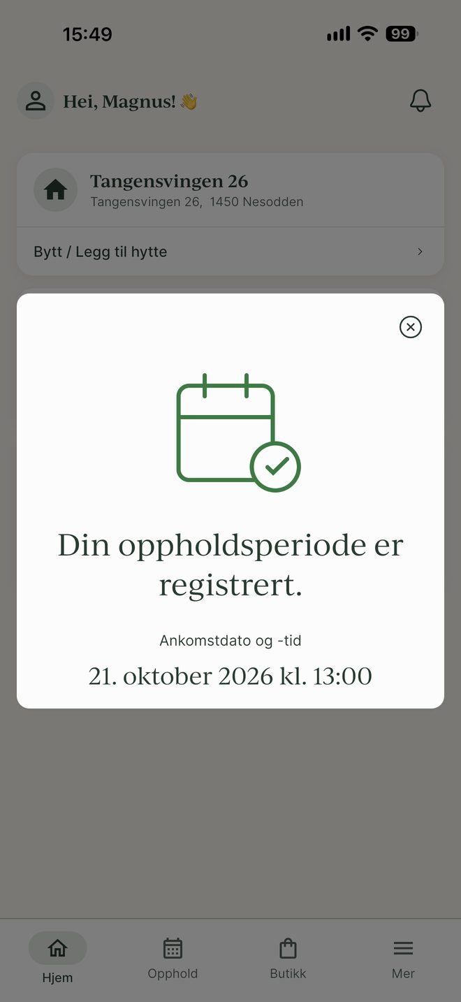Bekreftelse på at oppholdsperioden er registrert